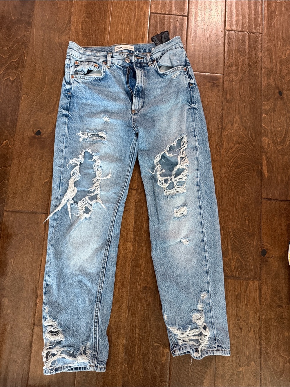 Zara Light Blue Distressed Relaxed Jeans